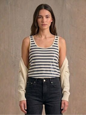 Old Navy Navy and Cream Striped Tank Top